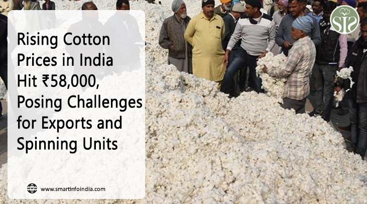 Rising Cotton Prices in India Hit ₹58,000, Posing Challenges for Exports and Spinning Units