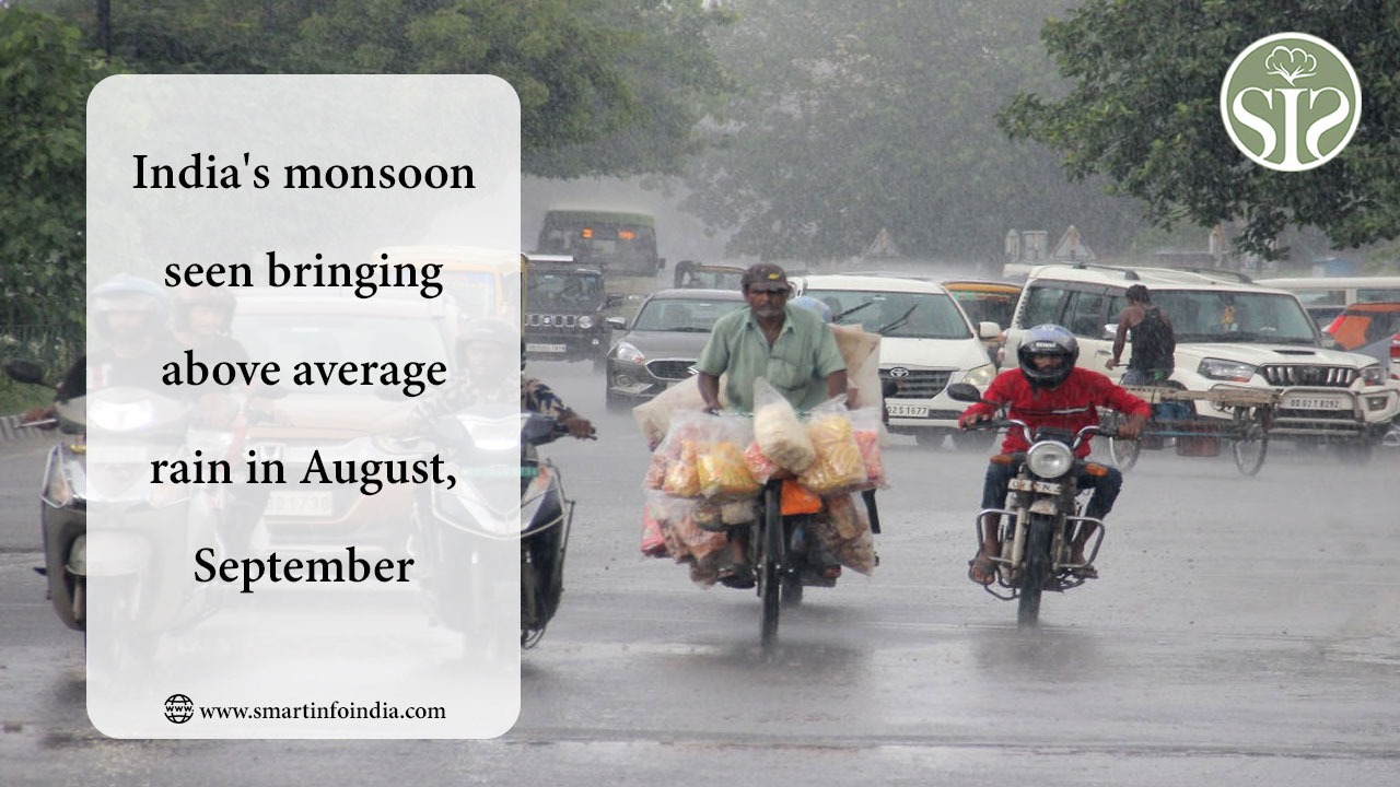 India's monsoon seen bringing above average rain in August, September