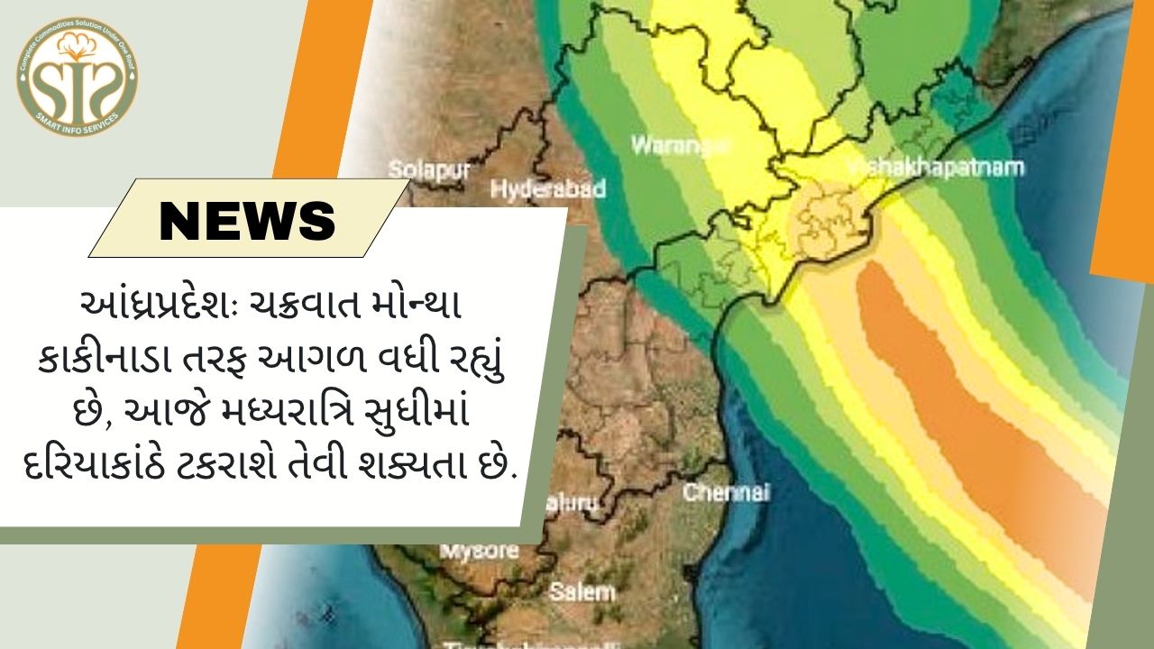 આજે કાકીનાડા કિનારે વાવાઝોડું મોન્થા ત્રાટકવાની શક્યતા છે.