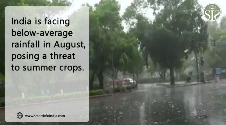 India is facing record low rainfall in August, threatening summer crops.