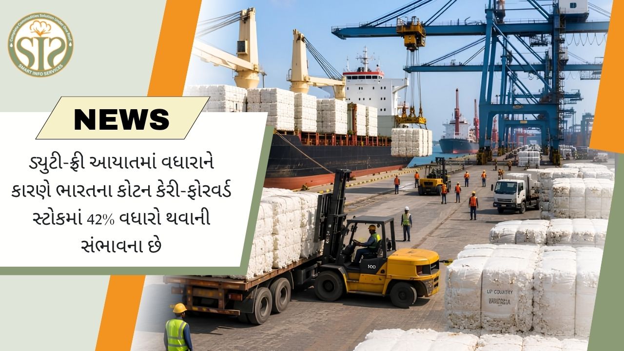 ડ્યૂટી-ફ્રી આયાતમાં વધારાથી ભારતનો કોટન કેરી-ફોરવર્ડ સ્ટોક 42% વધવાની શક્યતા