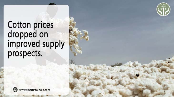 Cotton prices dropped on improved supply prospects.
