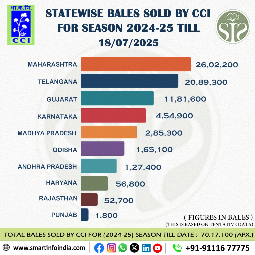 રાજ્યવાર CCI કપાસ વેચાણ વિગતો 2024-25 .