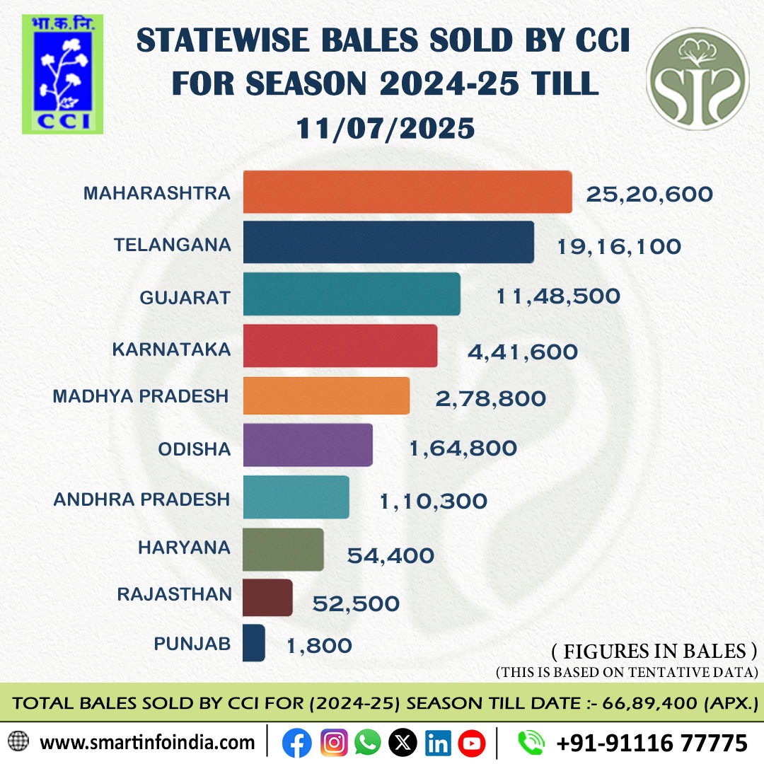 राज्यवार CCI कपास बिक्री विवरण 2024-25